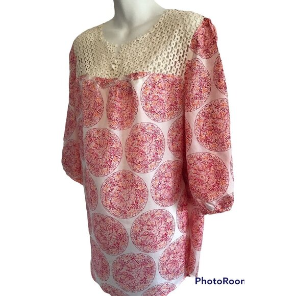 Calypso St Barth Target Women's Large Silk Pink Red Floral Print Tunic Blouse - Picture 2 of 10